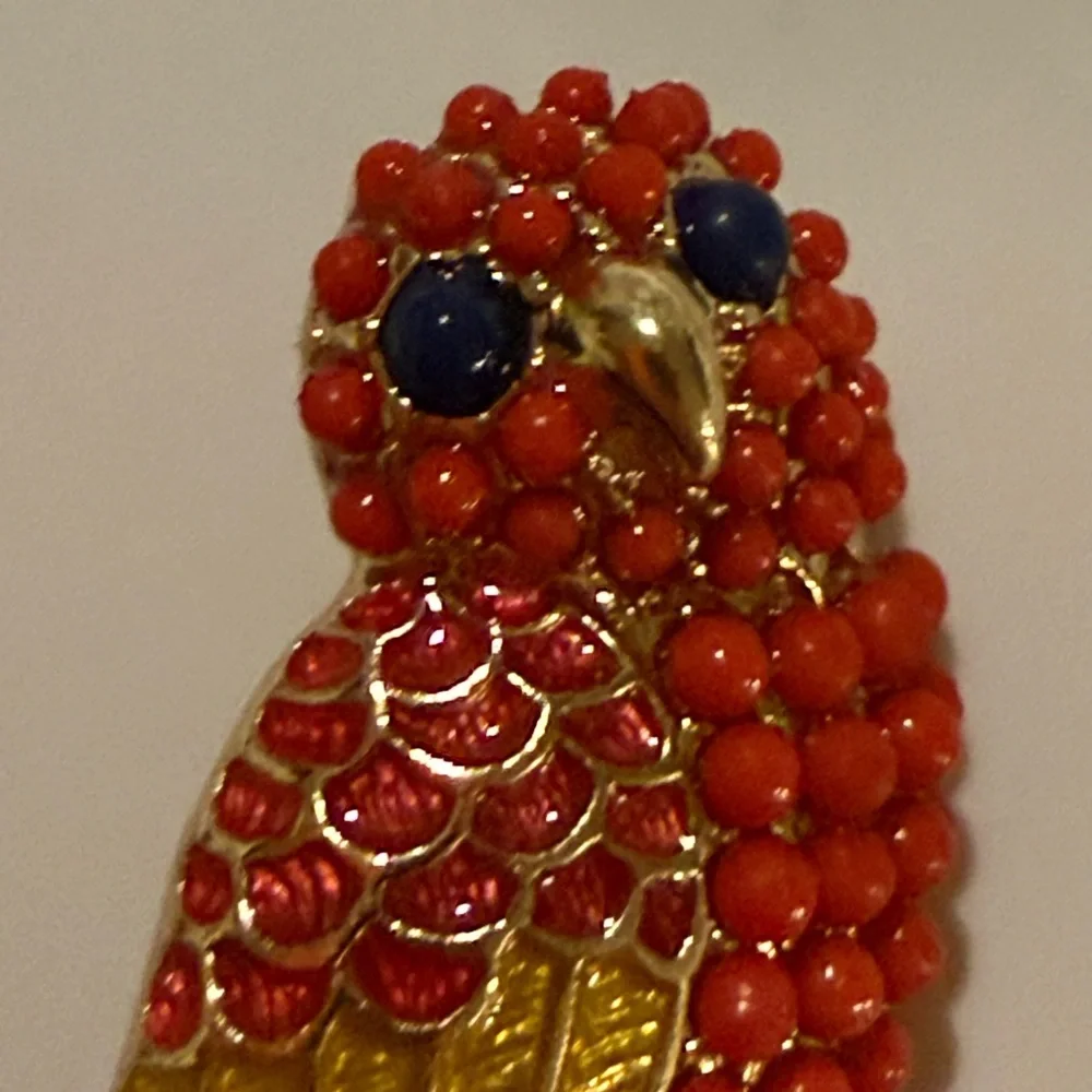 Vibrant Parrot Bird Brooch with Gold Accents